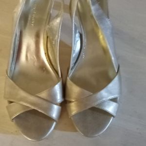 Etienne Aigner Gold Metallic Open Toe 3" Heels
